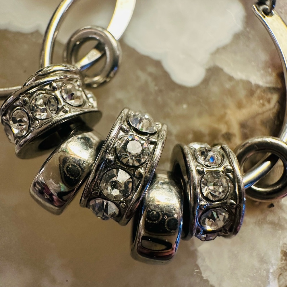 Contemporary Design Silver-tone Hoop Earrings with Crystal Accents - Picture 7 of 8